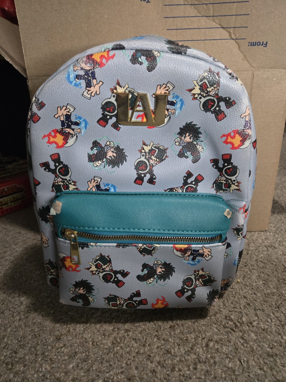Kids Light Blue Character Mini Backpack with Teal Pocket